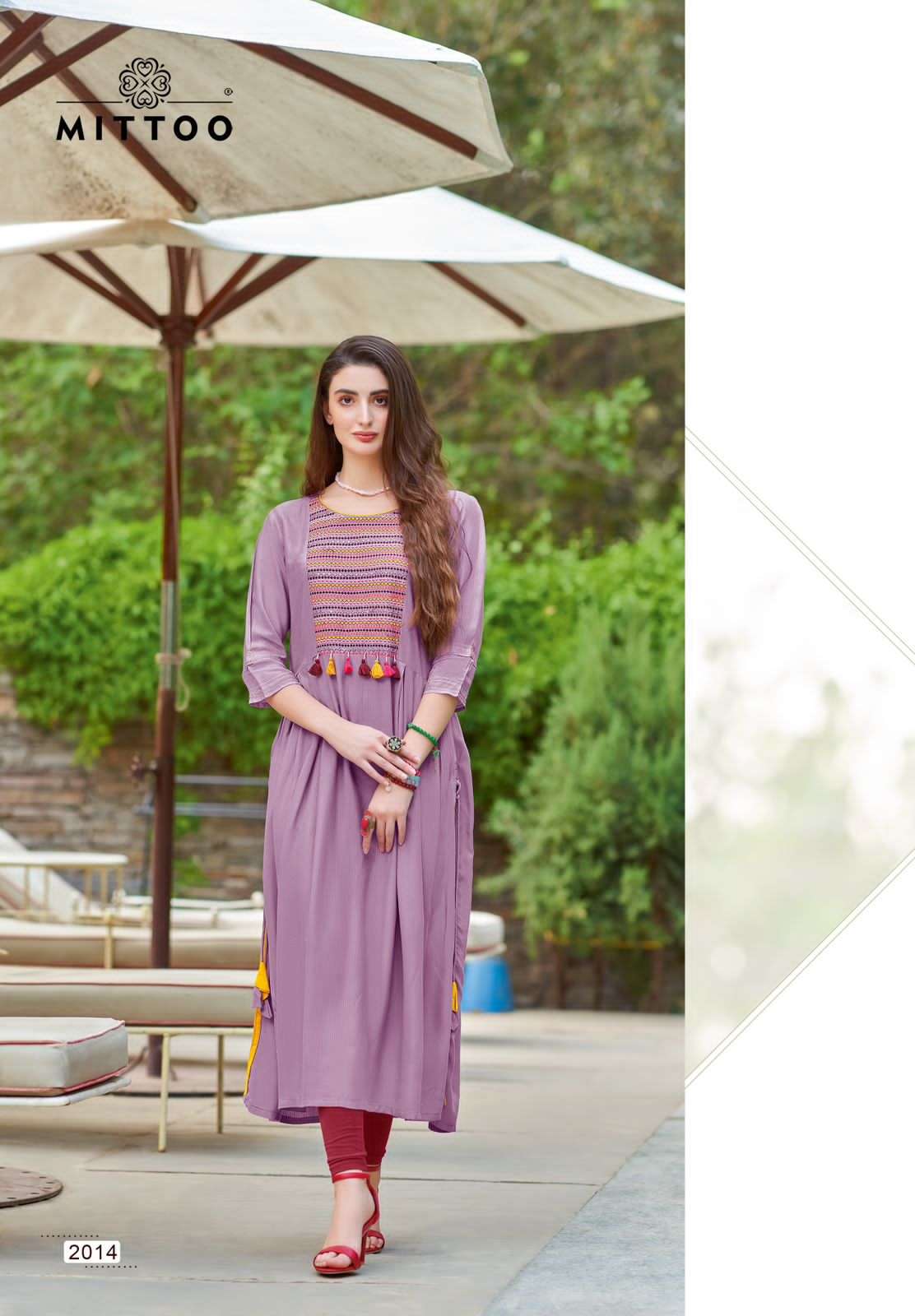 MULLBERRY HEAVY RAYON EMBROIDERY AND HANDWORK &LONG KURTI BY MITTOO BRAND 1002